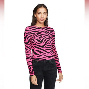 NWT Alice and Olivia Delania pink and black tiger print long sleeve crop top xs